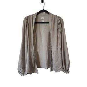 A New Day Puff Sleeve Open Taupe Gray Cardigan OSFM Party, Metallic, Neutral